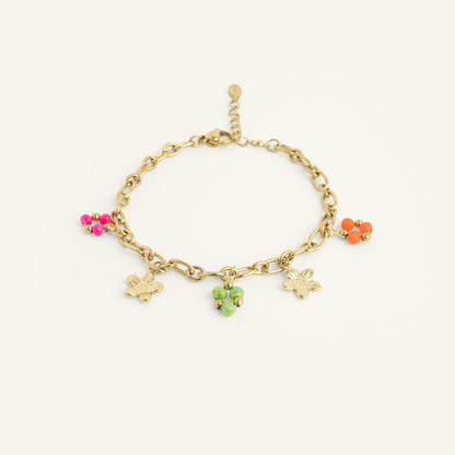 Bracelet fleur acier inoxydable doré 